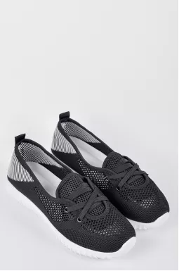 Кроссовки текстильные черные с белыми полосами больших размеров