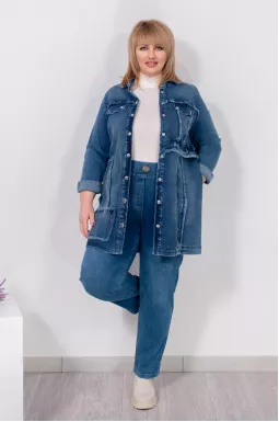 Джинсова довга куртка супер батал