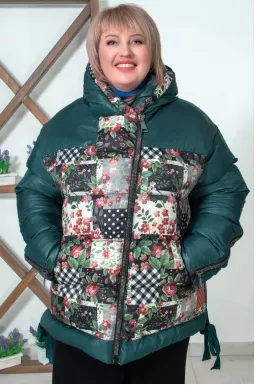 Коротка зимова куртка з квітковим принтом супер батал