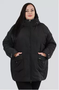 Чорна стьобана куртка декорована блискавками супер батал