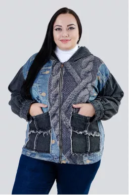 Куртка джинс та в'язка з яскравим принтом РОЗМІРИ 50-60