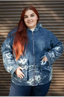 Куртка джинсовая с капюшоном в принт батал