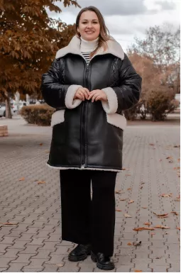 Куртка чорна екошкіра з хутром великих розмірів