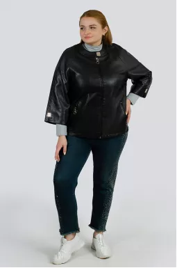 Куртка из эко кожи с воротником мандарин больших размеров