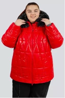 Червона стьобана тепла куртка великих розмірів