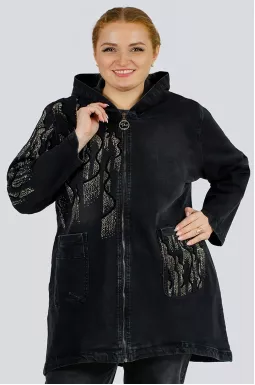 Куртка джинсова декорована стразами великих розмірів