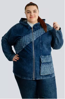 Джинсовая куртка с капюшоном больших размеров