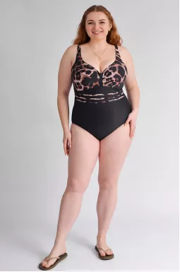 Купальник сплошной с леопардовым принтом больших размеров