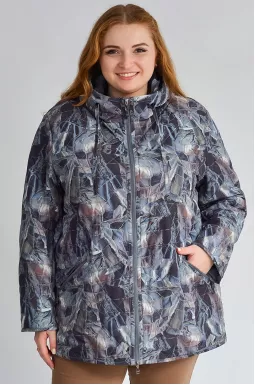 Куртка с абстрактным принтом и капюшоном больших размеров