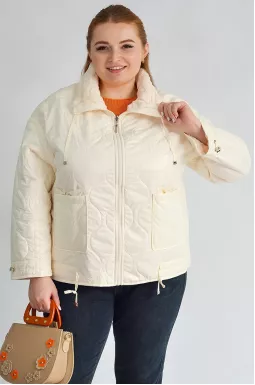 Двостороння куртка кремового кольору з екохутром та плащівкою великих  розмірів