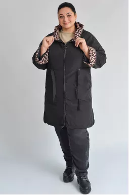 Длинная куртка с капюшоном и регулируемой талией больших размеров