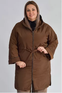 Длинная куртка с капюшоном и регулируемой талией больших размеров