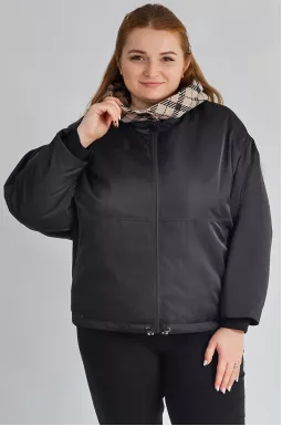 Черная короткая куртка со съемным капюшоном больших размеров