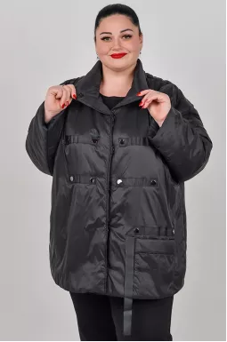 Чорна куртка на кнопках з накладною кишенею великих розмірів