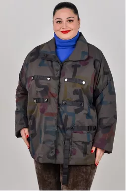 Куртка на кнопках в графітовому відтінку з кольоровими акцентами великих розмірів
