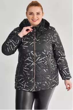 Черная куртка с серым геометрическим рисунком больших размеров