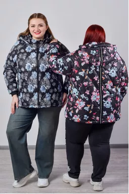 Куртка коротка з кольоровим принтом і стразами великих розмірів