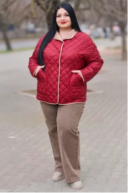 Куртка-жакет із ромбічною прострочкою та накладними кишенями великих розмірів
