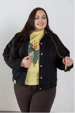 Джинсова графітова куртка з капюшоном великих розмірів