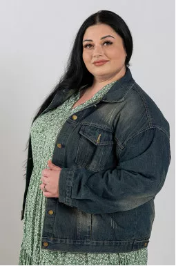 Джинсова куртка з ефектом потертості великих розмірів