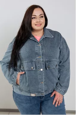 Куртка джинсова зі знімним капюшоном великих розмірів