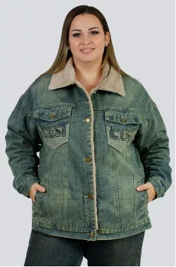 Куртка джинсова з хутром великих розмірів