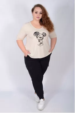 Лонгслів короткий з принтом Мікі Маус батал