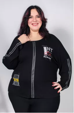 Лонгслів короткий декорований вертикальними смугами супер батал