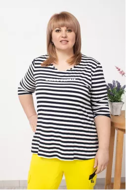 Лонгслів довгий в смугастий принт батал