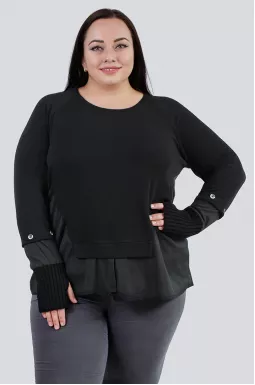 Джемпер чорний трикотаж та плащівка батал