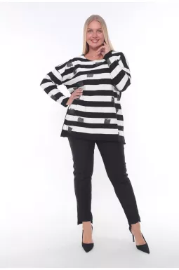 Стильний довгий лонгслів в вертикальну смужку супер батал