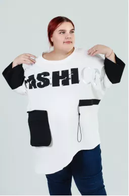 Джемпер чорно-білий з декором супер батал