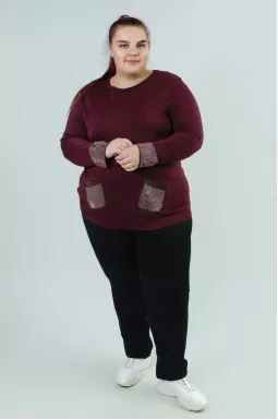 Лонгслів короткий з кишенями і стразами батал