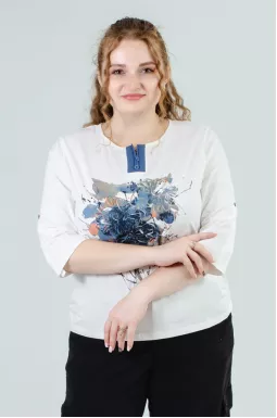 Лонгслів з ґудзиками в квітковий акварельний принт батал 