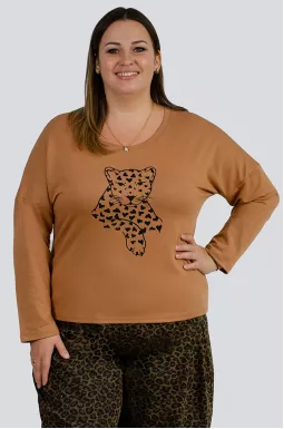 Лонгслів з леопардом великих розмірів