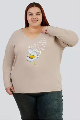 Лонгслів з імітацією необроблених країв та принтом великих розмірів