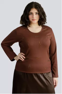 Лонгслів трикотажний зі стразами великих розмірів