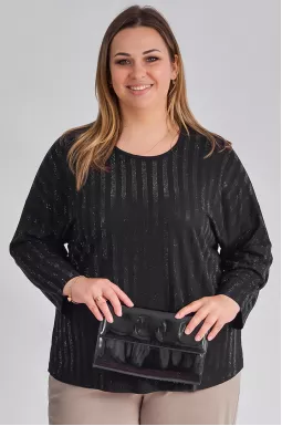 Лонгслів чорного кольору з дрібними стразами великих розмірів