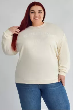 Світшот молочного кольору з написом великих розмірів