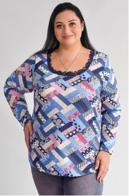 Трикотажний лонгслів із мереживним декором великих розмірів