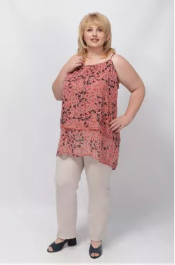 Майка длинная в принт на тонких бретелях  супер батал