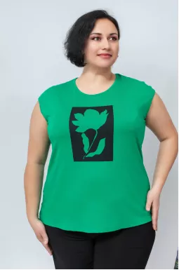 Майка длинная с принтом цветок супер батал