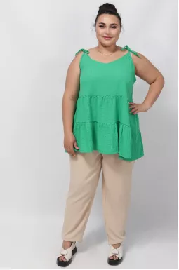  Майка с воланами и бретелями на завязках батал