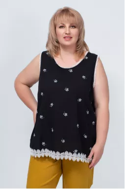 Хлопковая майка с вышивкой и кружевом батал