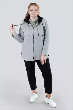 Мастерка трикотажна з капюшоном у сіро-чорних кольорах батал