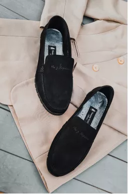 Мокасины черные нубук больших размеров