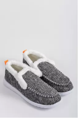 Серые текстильные мокасины с экомехом больших размеров