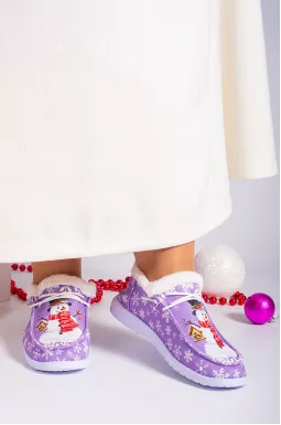 Текстильні мокасини з зимовим принтом та екохутром великих розмірів