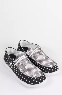 Мокасины с комбинированным узором в горох и звезды больших размеров