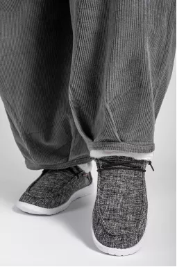 Мокасини текстильні в сіро-чорному кольорі і екохутром великих розмірів